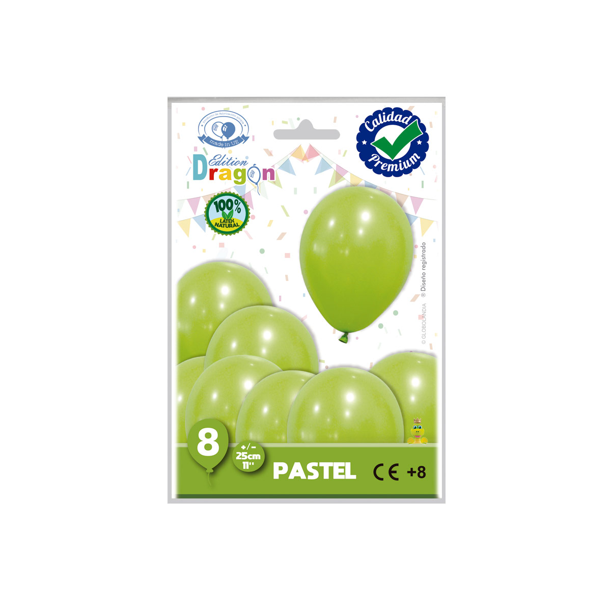 Globo látex pastel verde pistacho 11" - Bolsa 8 unidades