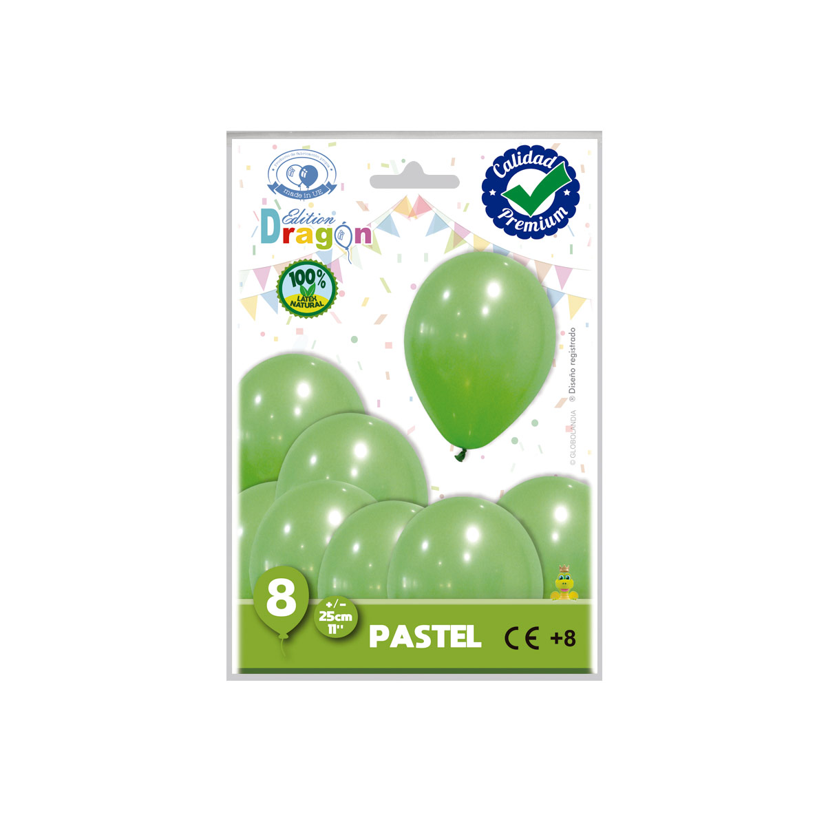 Globos de látex verde pastel 11" (25 cm) – bolsa de 8