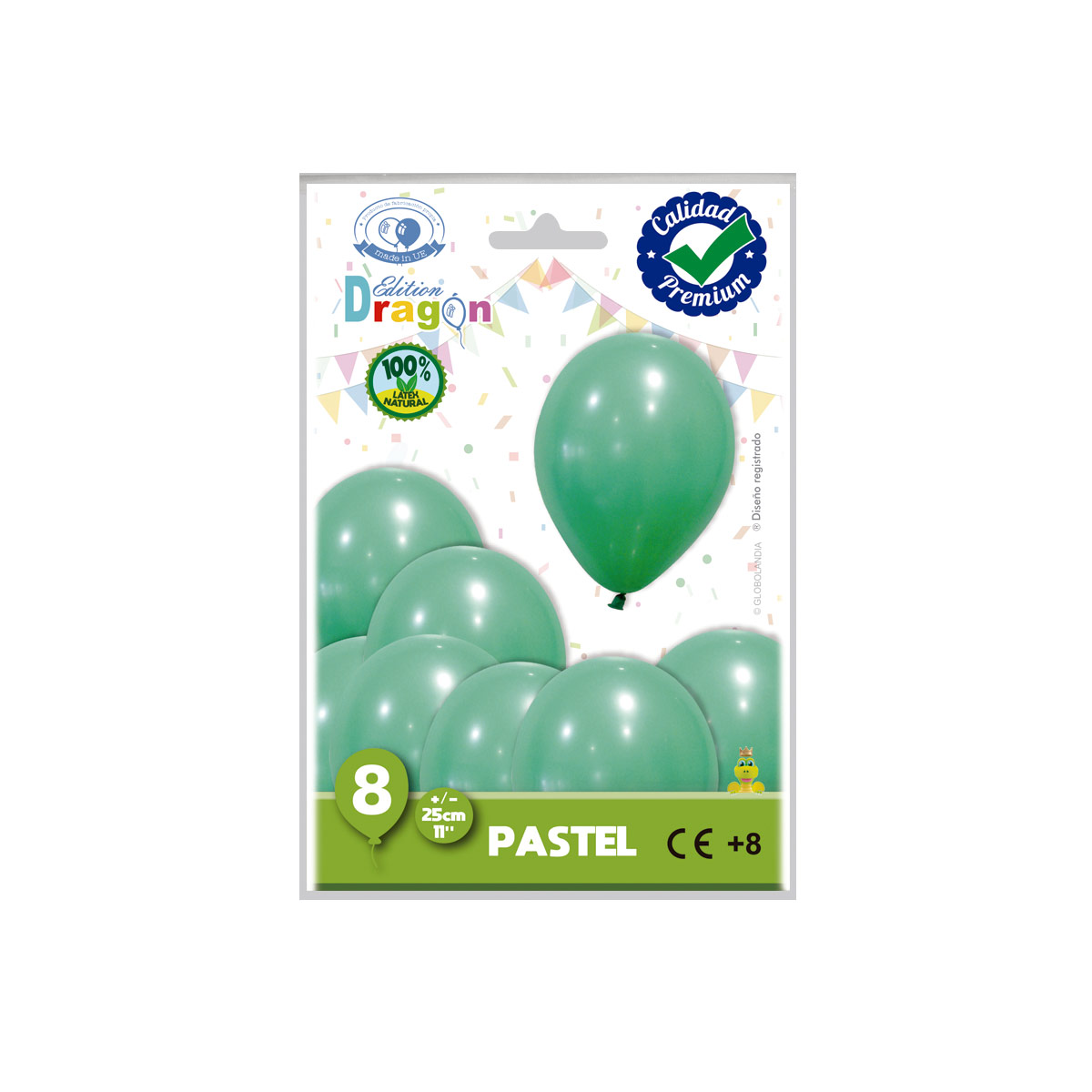 Globos látex pastel verde 25 cm - bolsa de 8