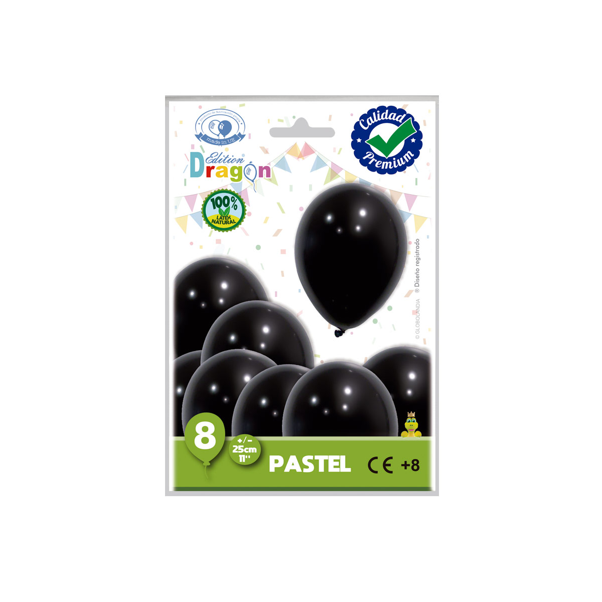Globos látex pastel negro 11" (25 cm) - Bolsa de 8 unidades