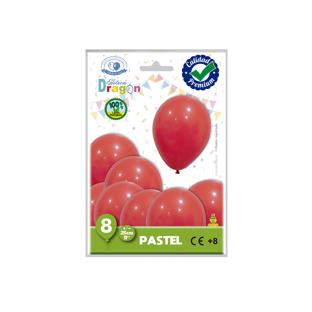 Globos de látex rojo pastel 11" (25 cm) - Bolsa de 8 unidades