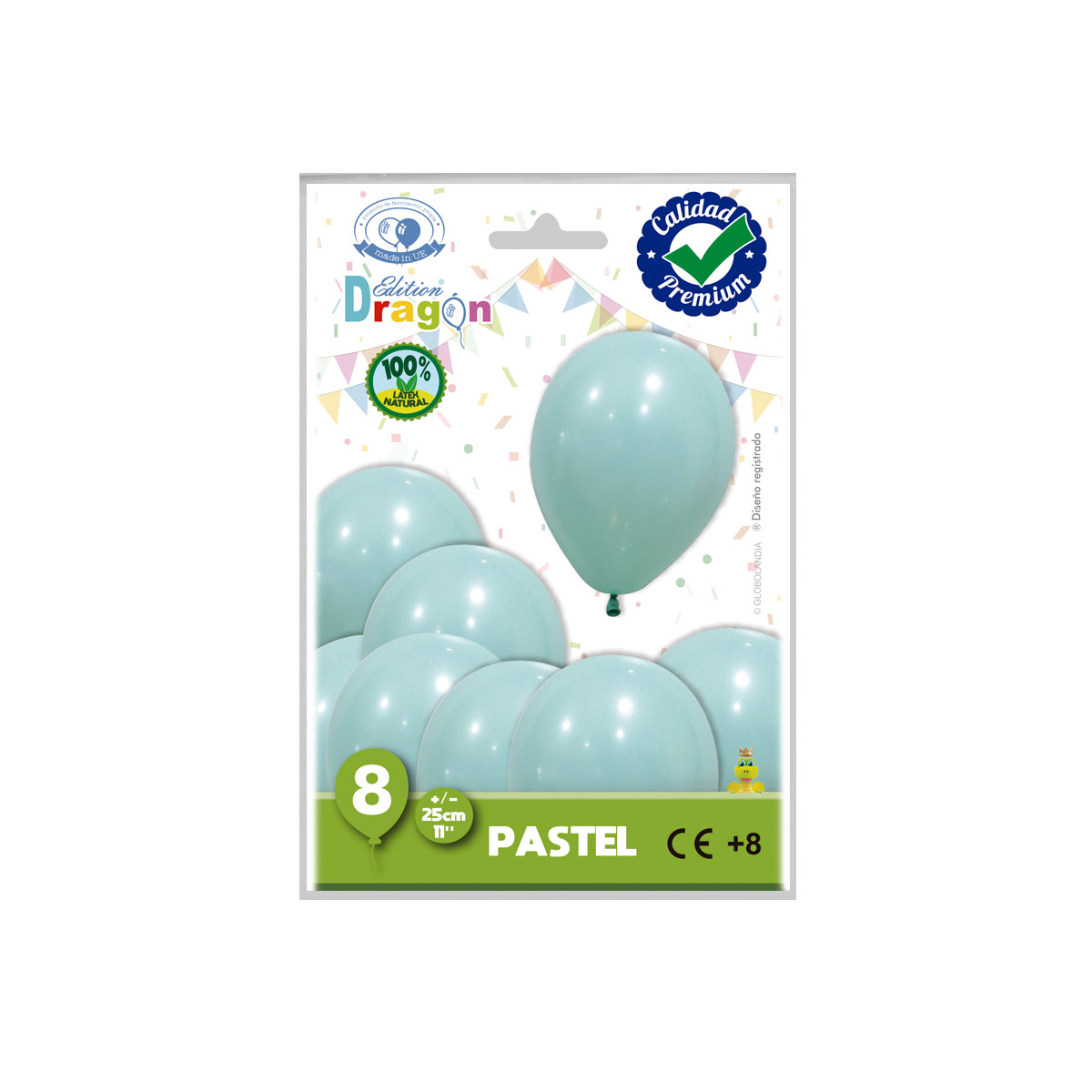 Globos Pastel Agua Marina 11" (25 cm) - Bolsa de 8