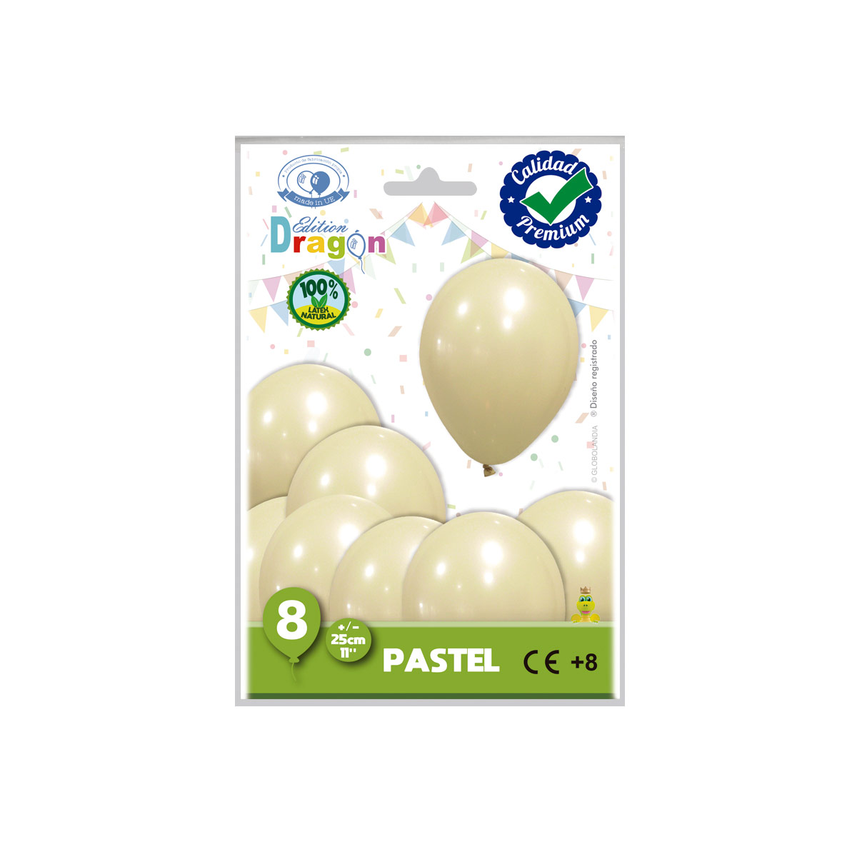 Globo látex 11" pastel marfil - bolsa 8 unidades