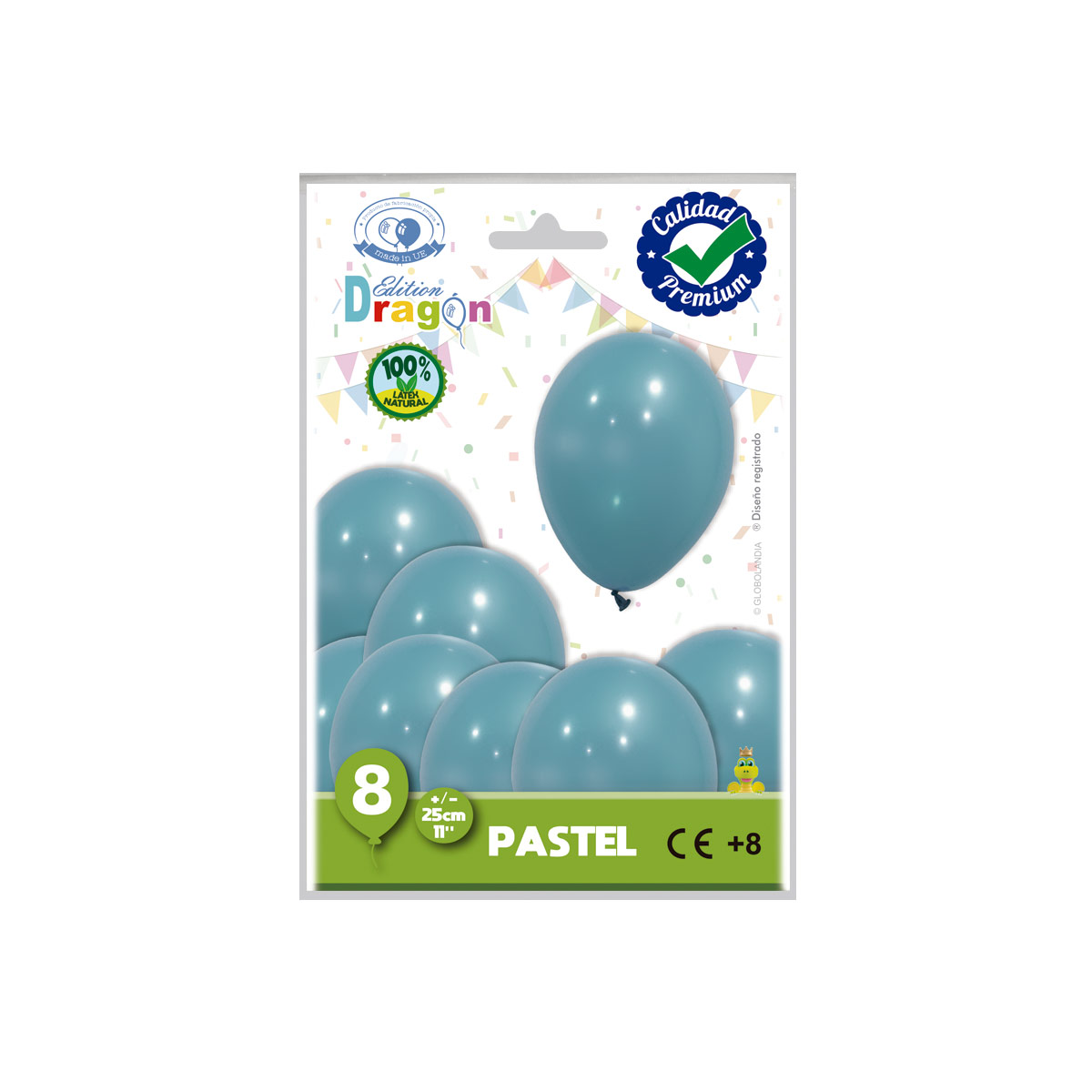Globos Pastel Turquesa 11" (25 cm) - Bolsa de 8 unidades