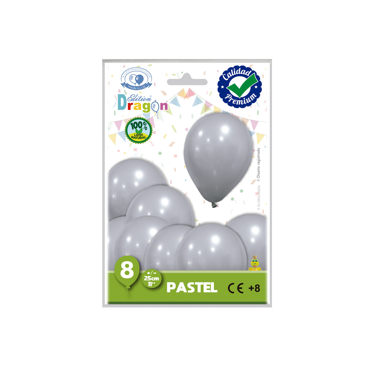 Globos látex pastel gris 11" (25 cm) – Bolsa de 8
