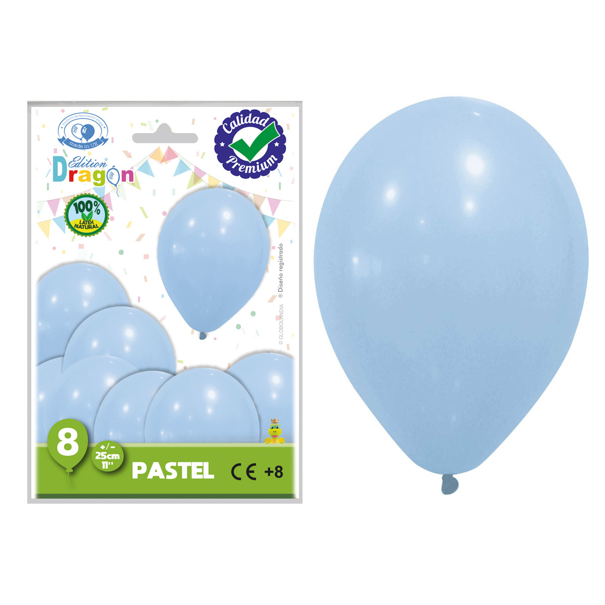 Globos Pastel Azul Bebé 25 cm (11") - Bolsa de 8 unidades con solapa