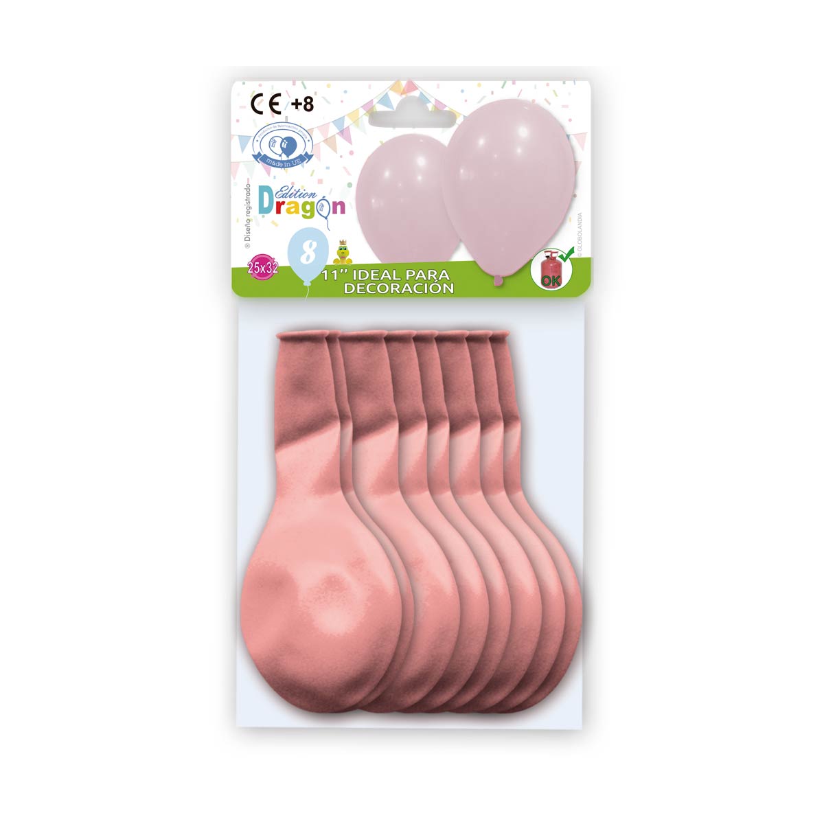 Globos de látex 11" rosa bebé pastel - bolsa de 8 unidades