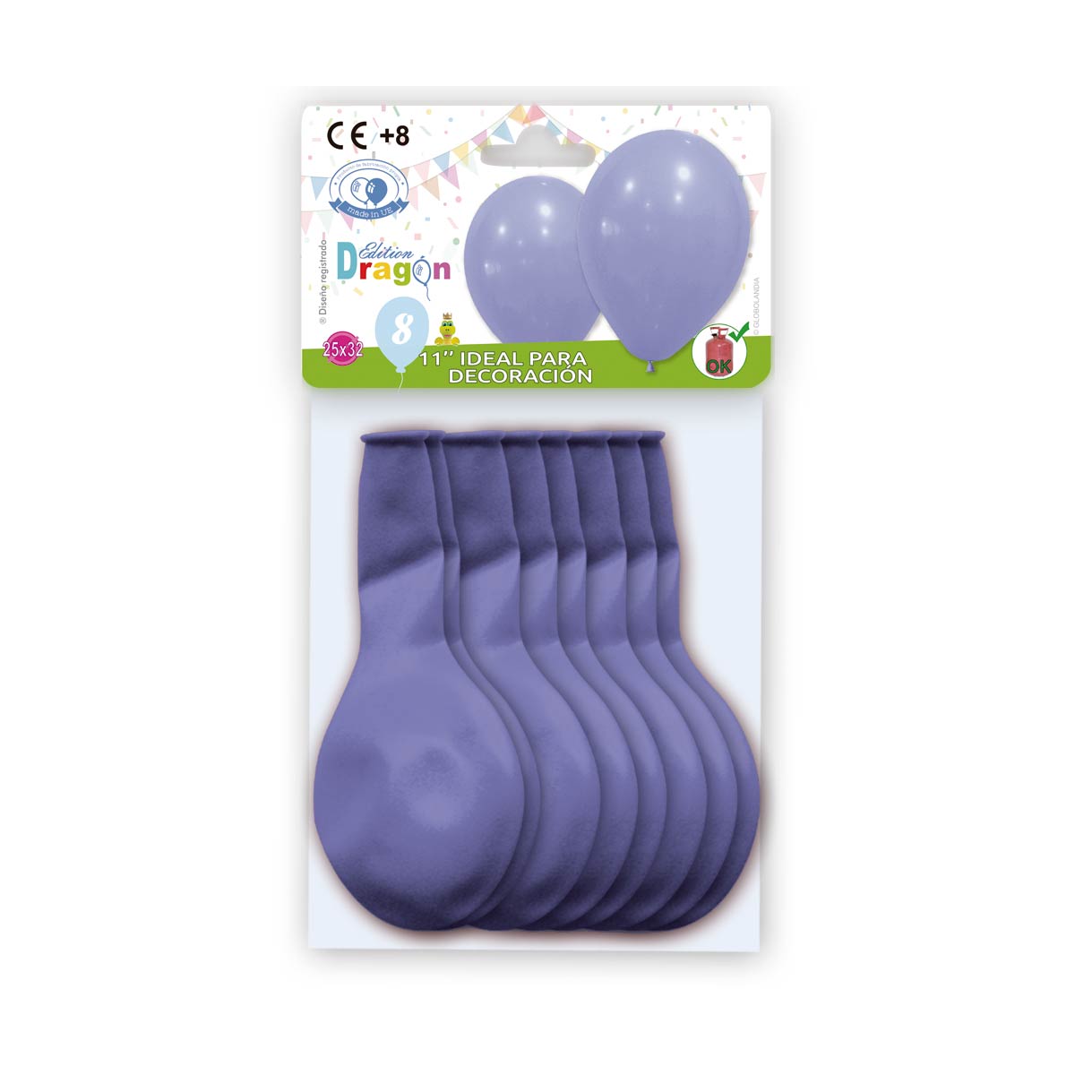 Globos látex 11" pastel azul bígaro – bolsa de 8