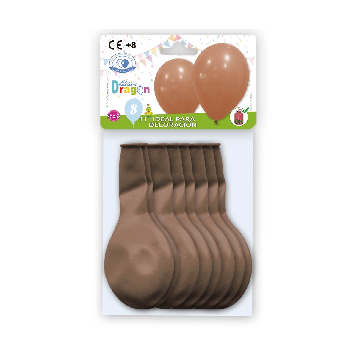 Globos látex 11" moca - bolsa 8 unidades