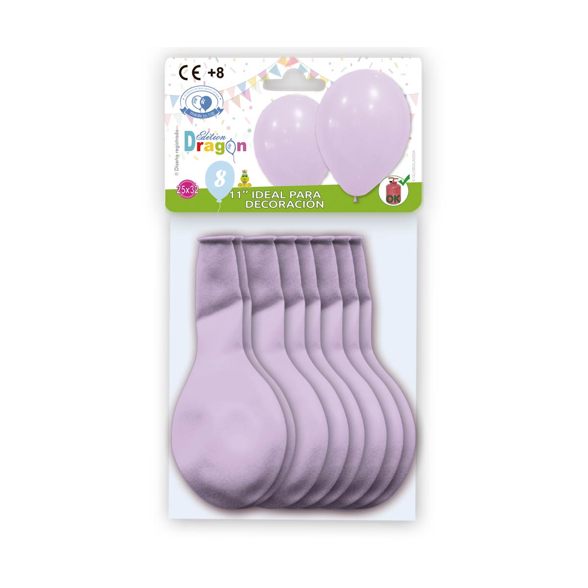 Globos de látex 11" violeta pastel, bolsa de 8 unidades