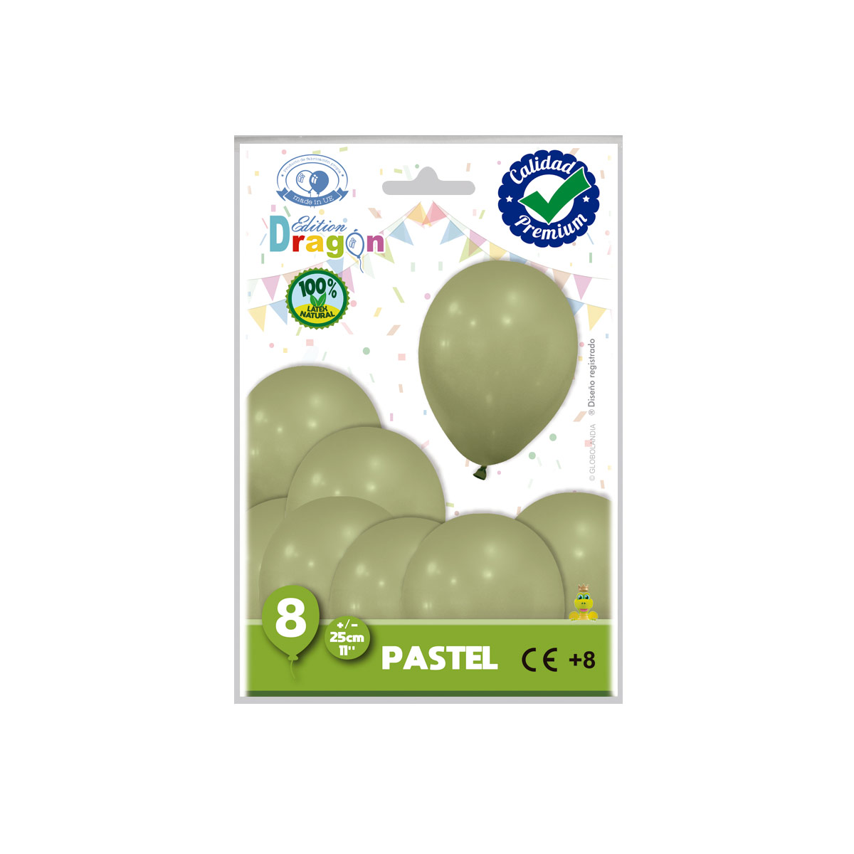 Globos pastel verde oliva 25 cm - bolsa de 8 unidades