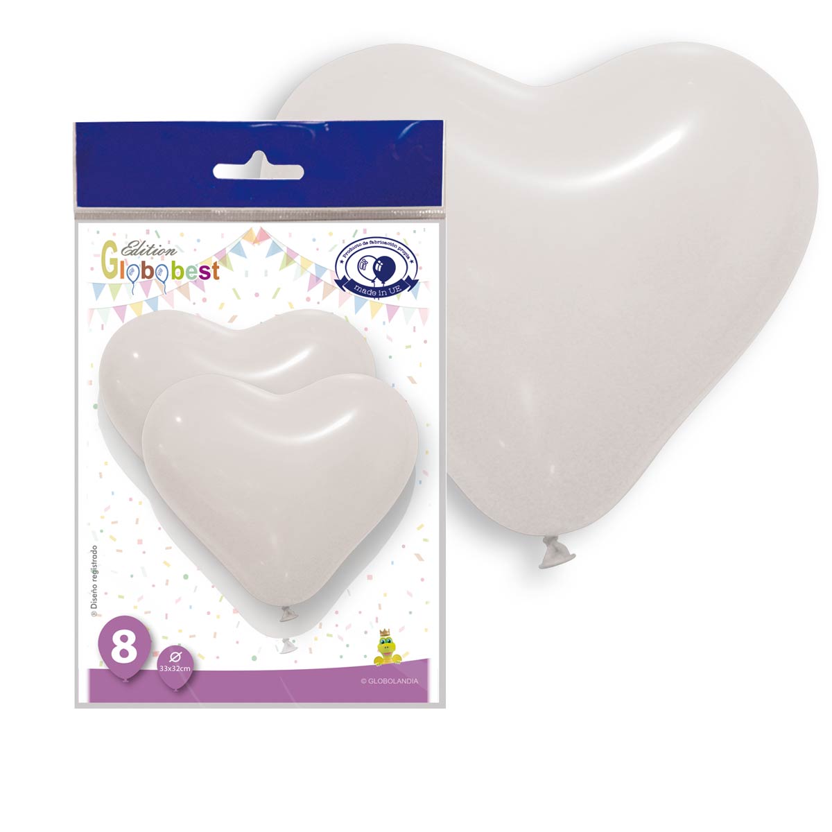 Globos corazón de látex rojo y blanco 33x32 cm – bolsa de 8