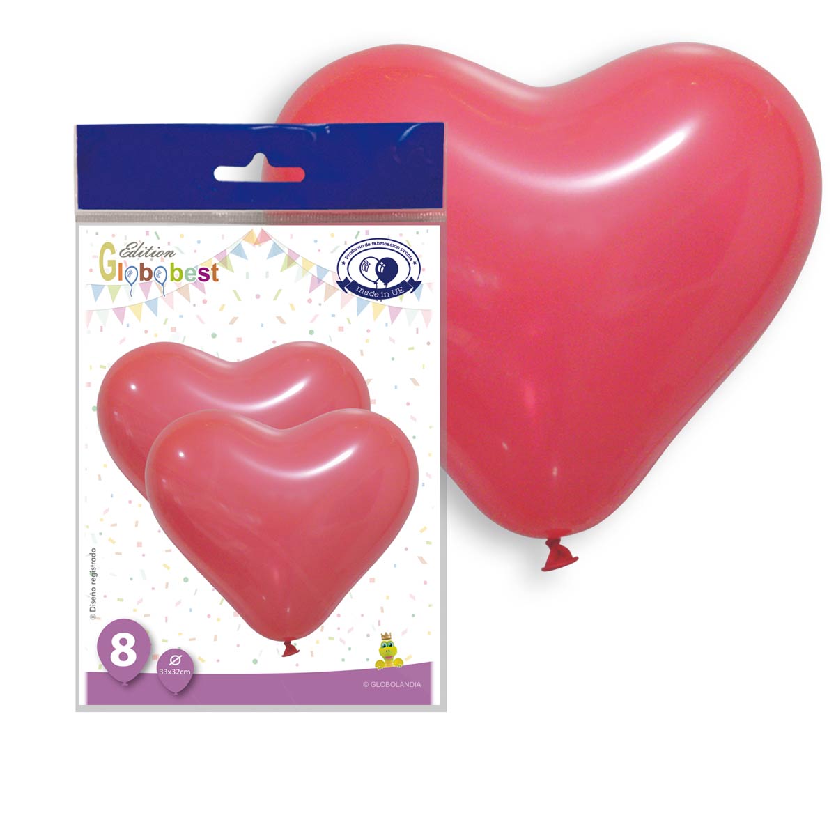 Globos de látex corazón rojo 33x32 cm - Bolsa de 8