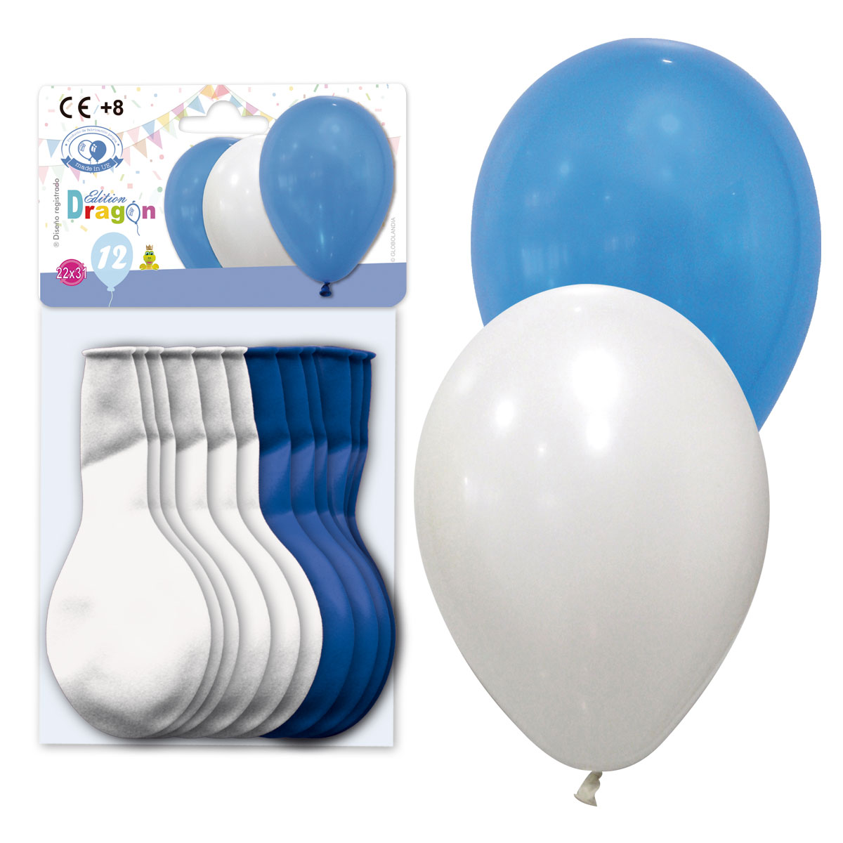 Globos de látex pastel blanco y azul, bolsa de 12