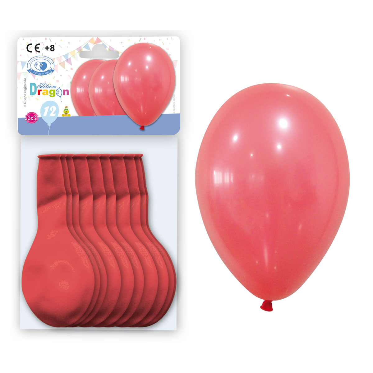 Globo látex 10" rojo pastel liso - bolsa 12 uds con solapa