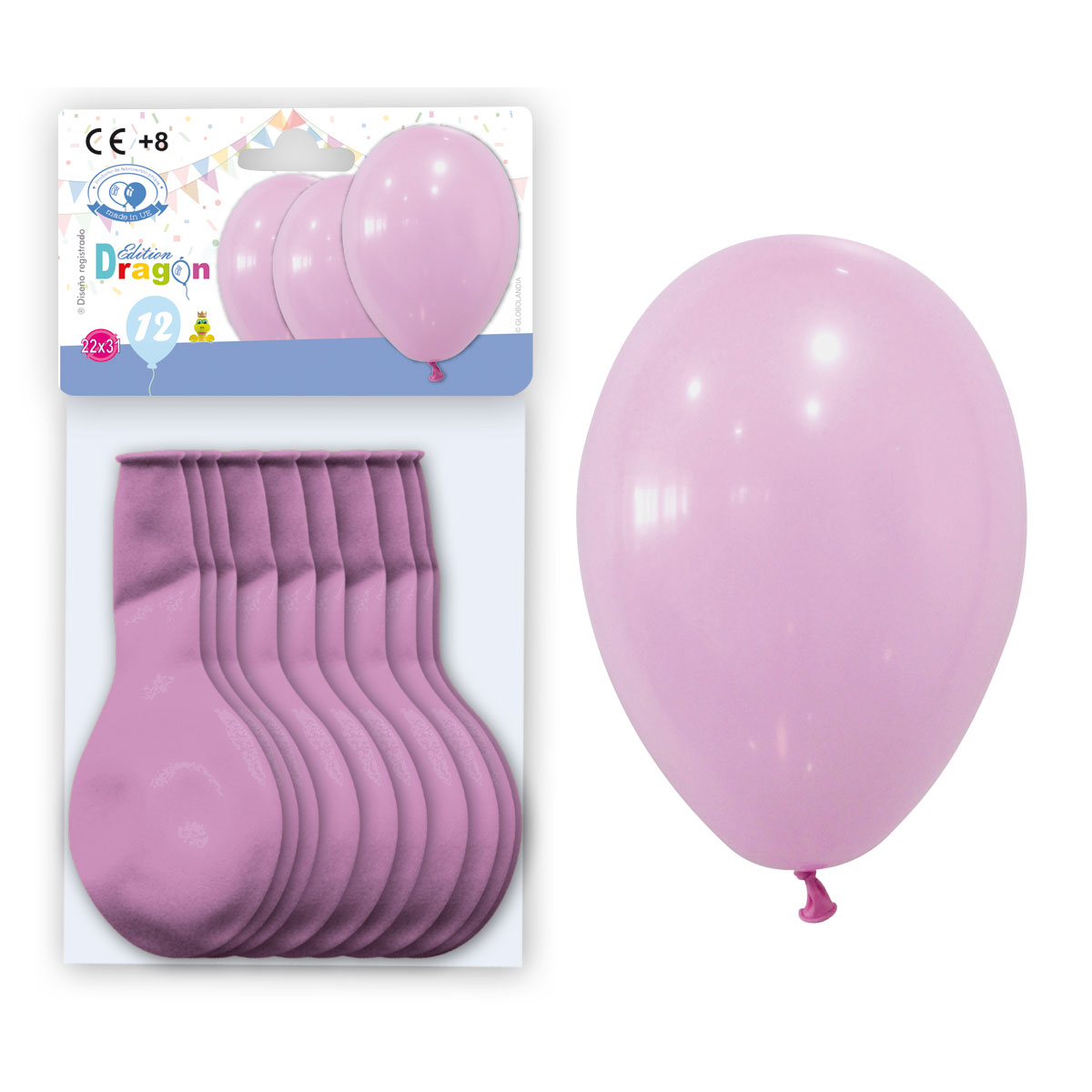 Globo látex 10" liso pastel rosa - Bolsa 12 uds. con solapa