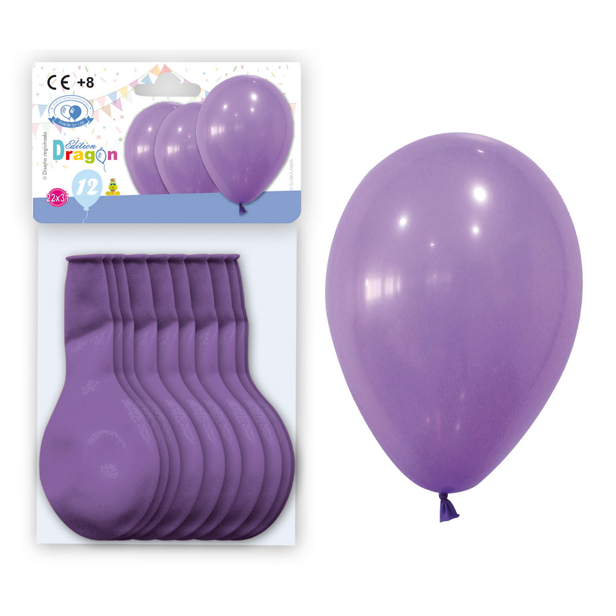 Globos látex lila pastel 10" - Bolsa 12 unidades con solapa