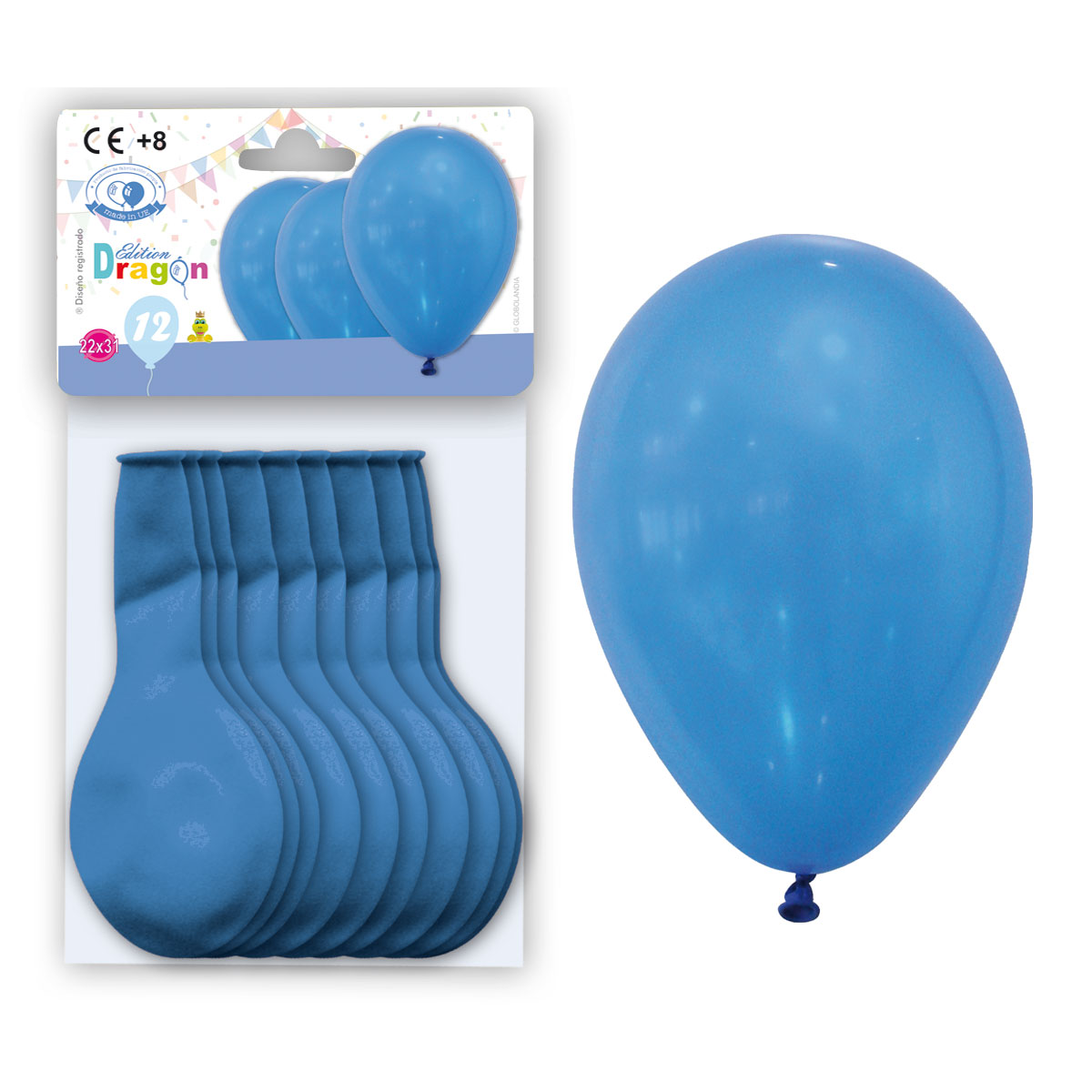 Globos de látex azul pastel 10" lisos — bolsa de 12 con solapa
