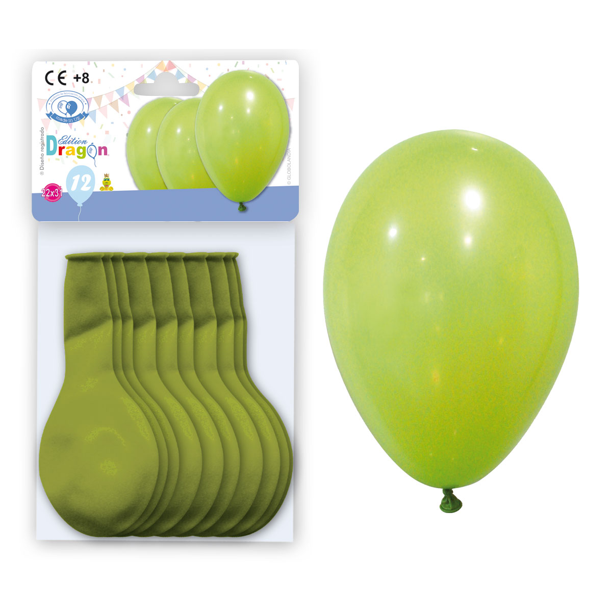 Globos látex pastel verde pistacho 22x31 cm – Bolsa 12 uds. con solapa