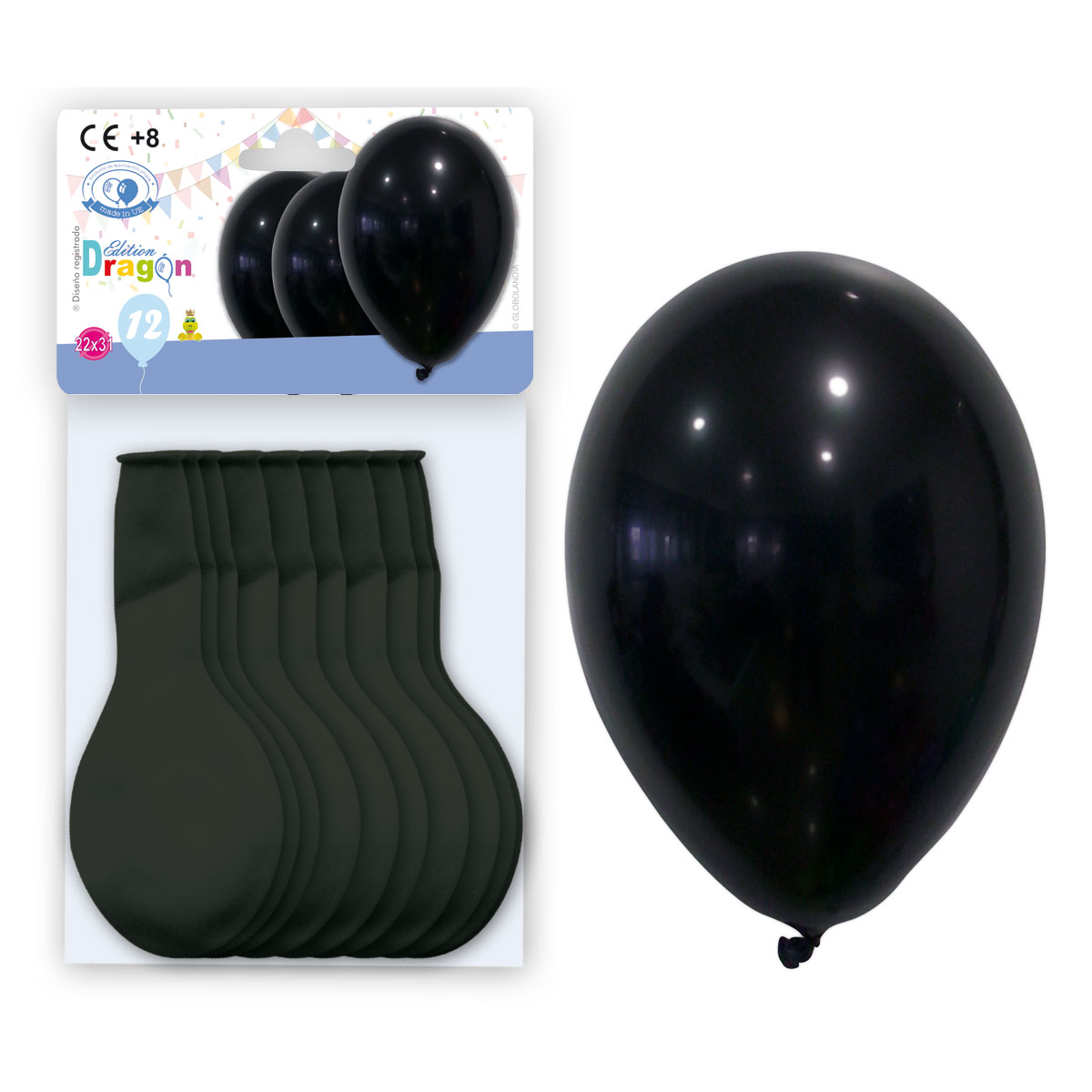 Globos de látex negro pastel liso – bolsa de 12 con solapa