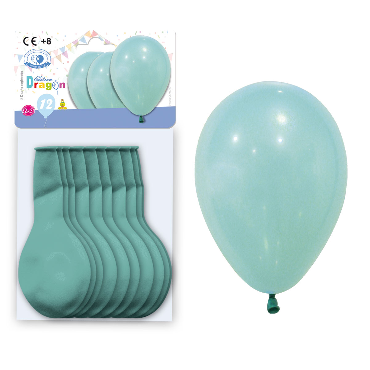 Globos de látex pastel agua marina A80 – bolsa de 12 con solapa