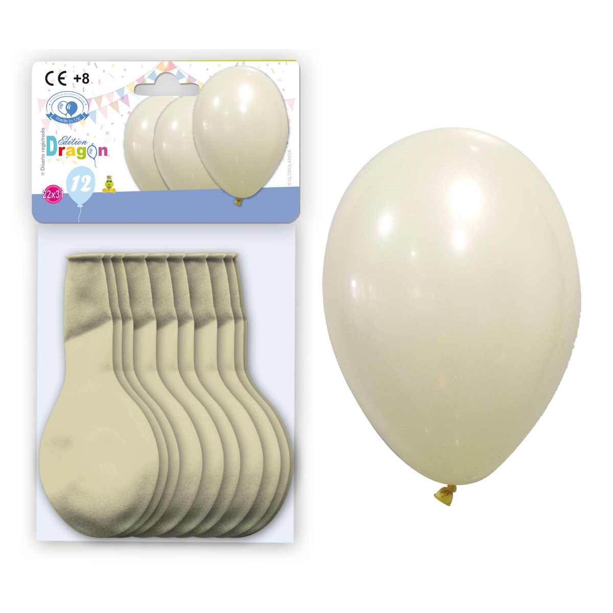 Globos Látex Marfil Pastel Redondos - Bolsa 12 unidades