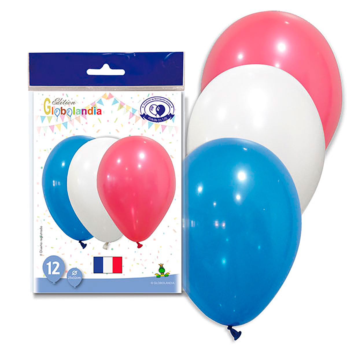 Globos Bandera Francia 11" Látex Liso Azul, Blanco y Rojo – Bolsa 12 uds