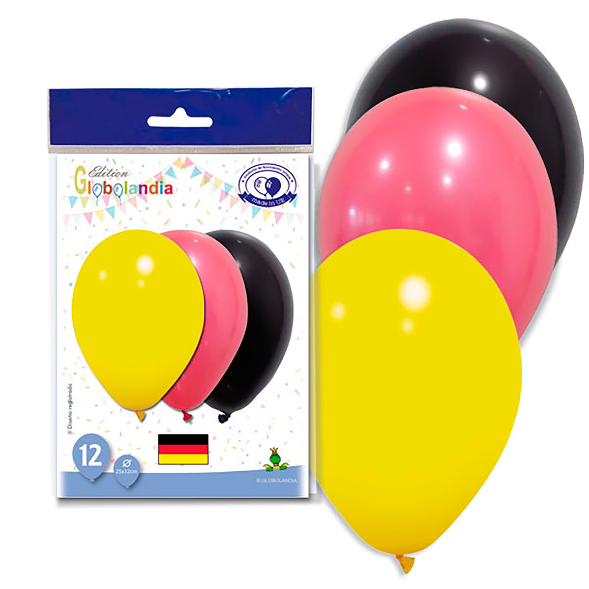 Globos Bandera de Alemania 11" Negro, Rojo y Amarillo – Bolsa 12 uds