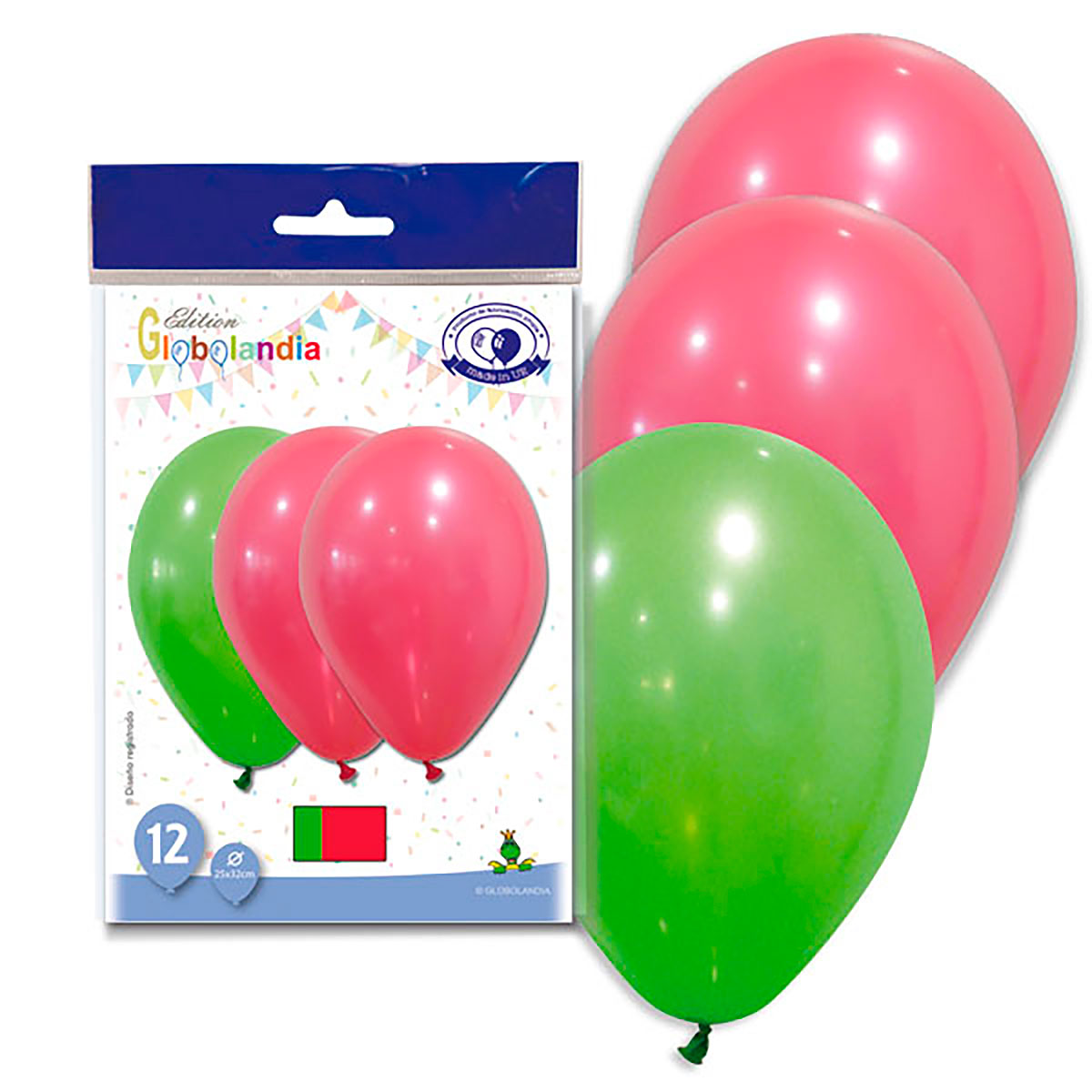 Globos Bandera de Portugal 11" Verde y Rojo Pastel - Bolsa 12 uds
