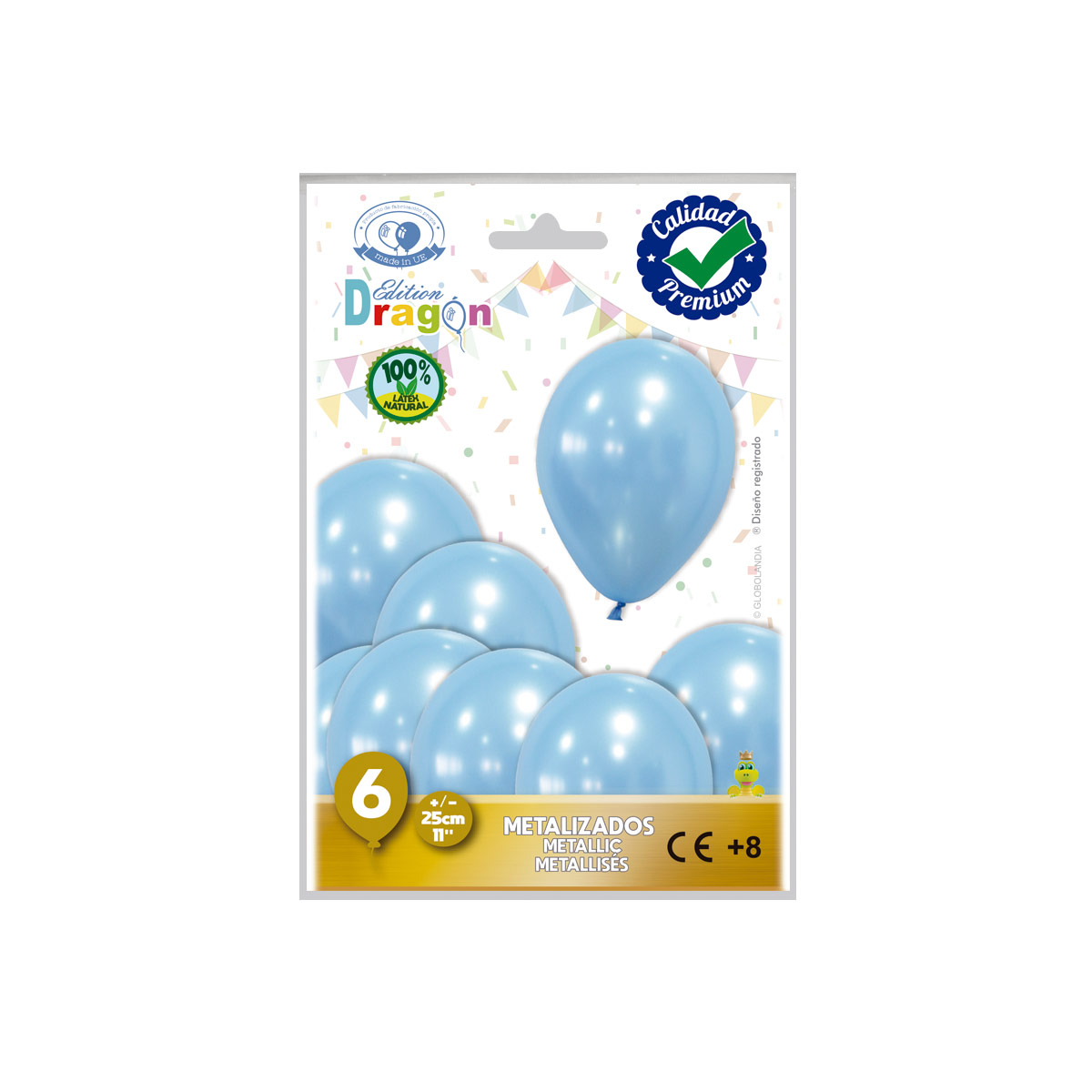 Globos de látex metalizados celeste 11" - Bolsa de 6 unidades