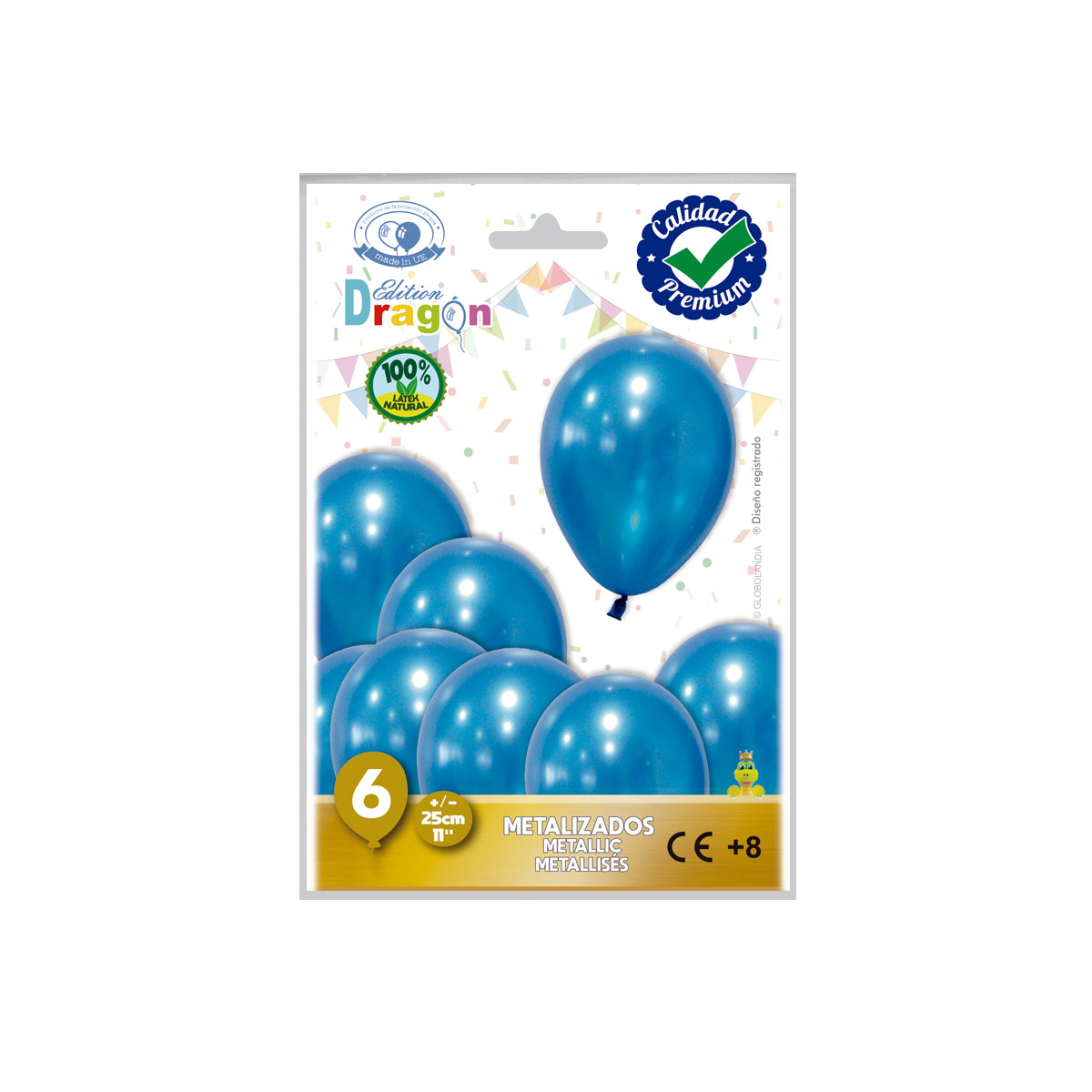 Globos de látex metalizados azul 11" (25 cm) - Bolsa 6 uds