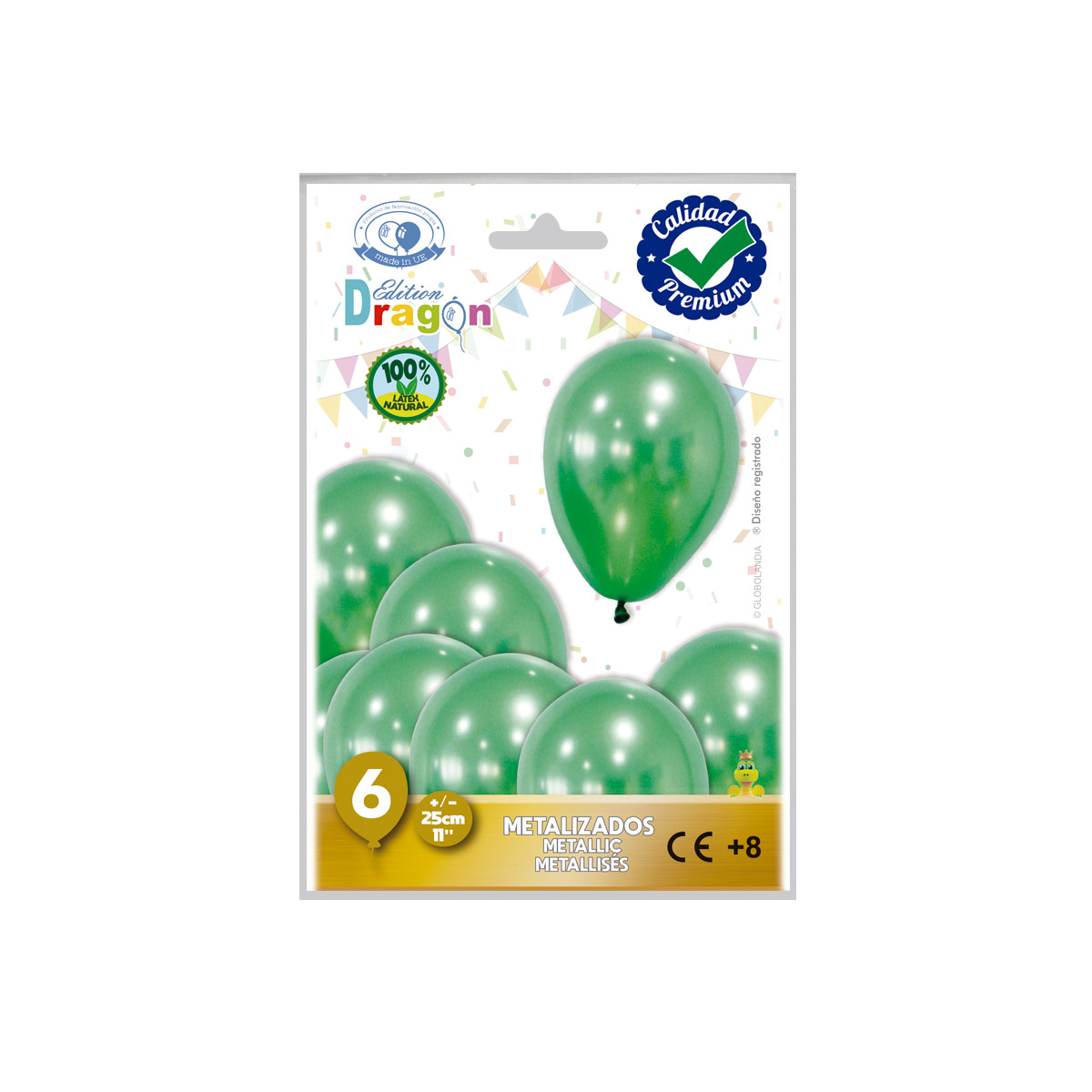 Globos metalizados verdes 11" (25 cm) - Bolsa de 6