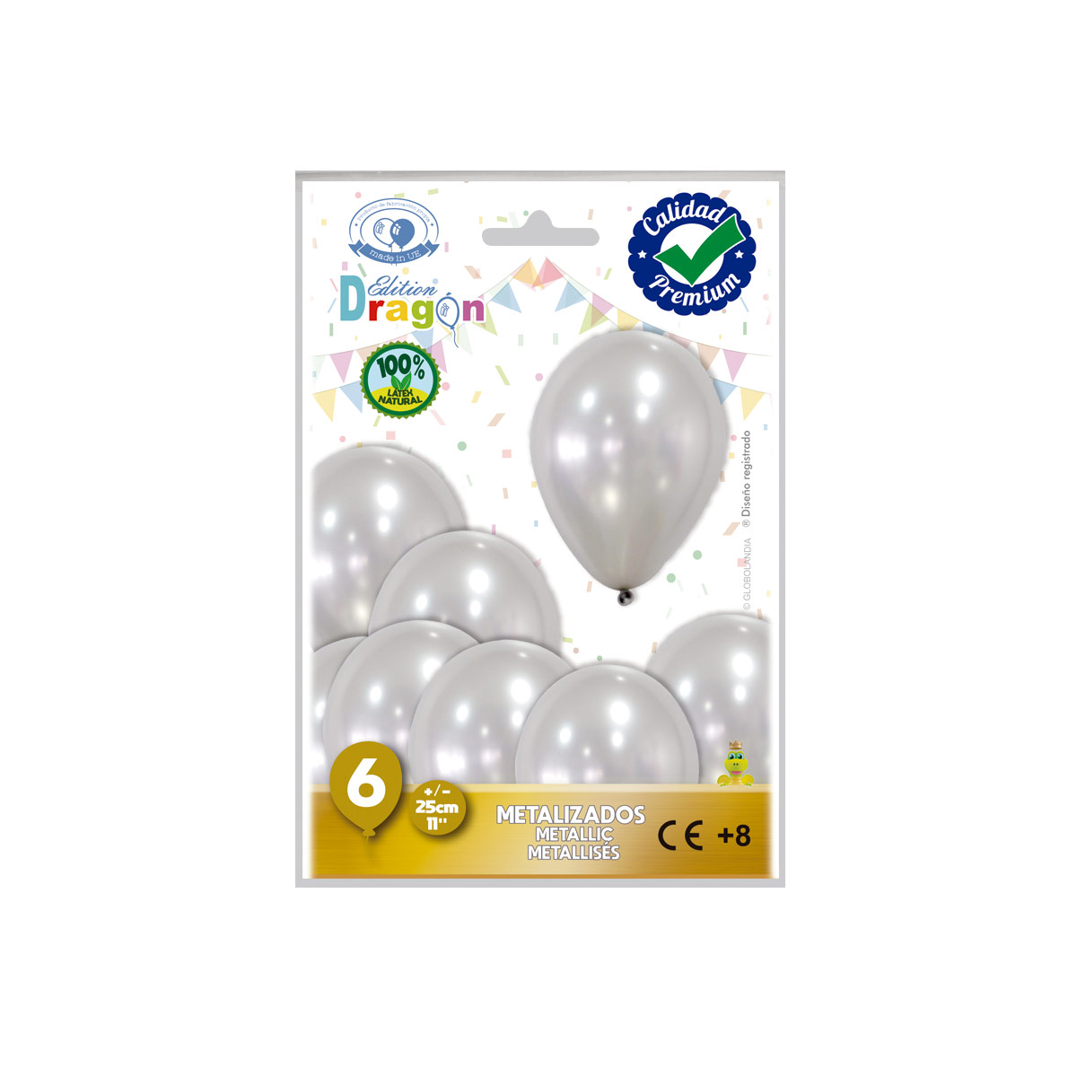 Globos de látex metalizados plata 11" (25 cm) – Bolsa de 6
