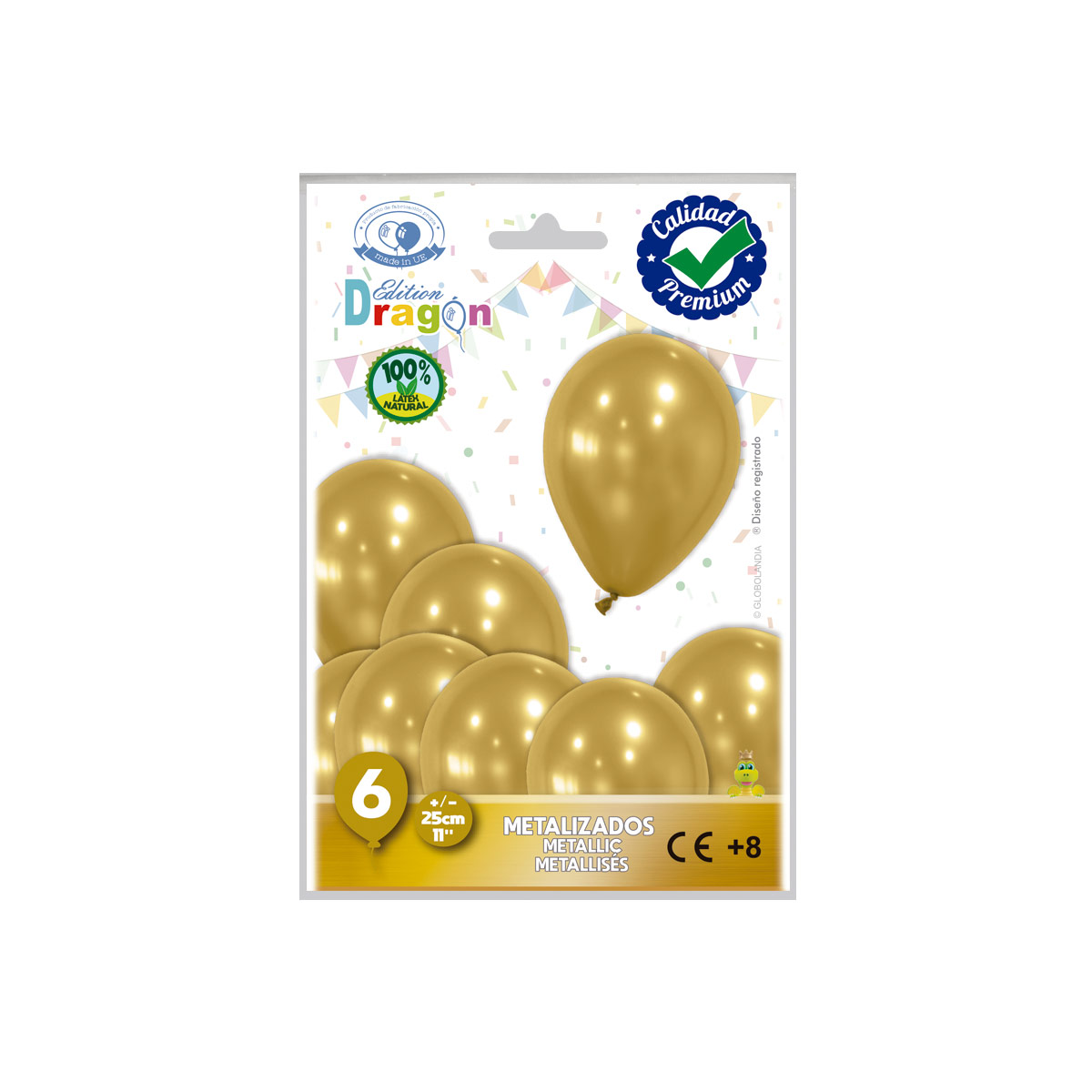 Globo látex metalizado oro 11" (25 cm) - Bolsa de 6