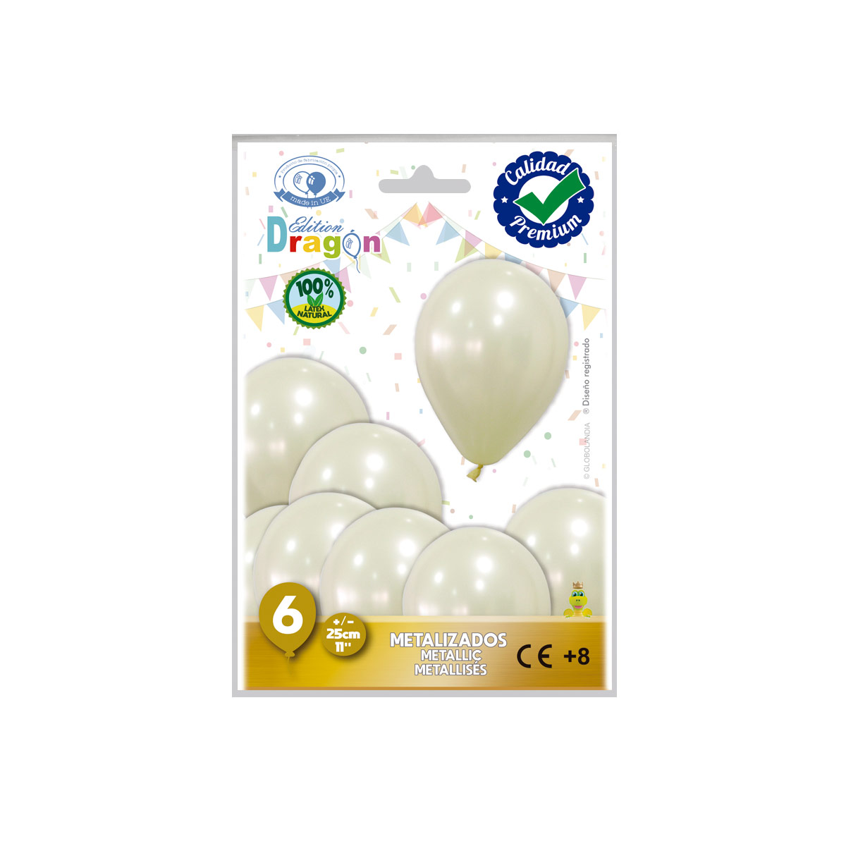 Globos metalizados marfil 11" (25 cm) - Bolsa de 6 unidades