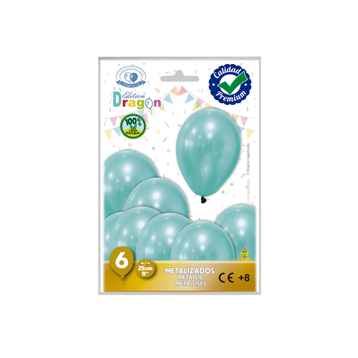 Globos metalizados agua marina 11" - Bolsa de 6 unidades
