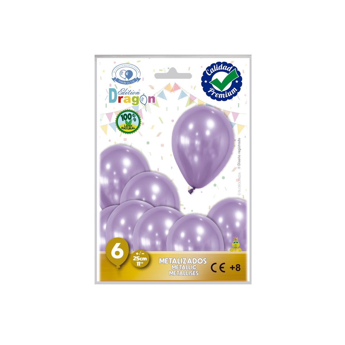 Globo látex metalizado lavanda 11" - Bolsa 6 uds. (Dragon Edition)