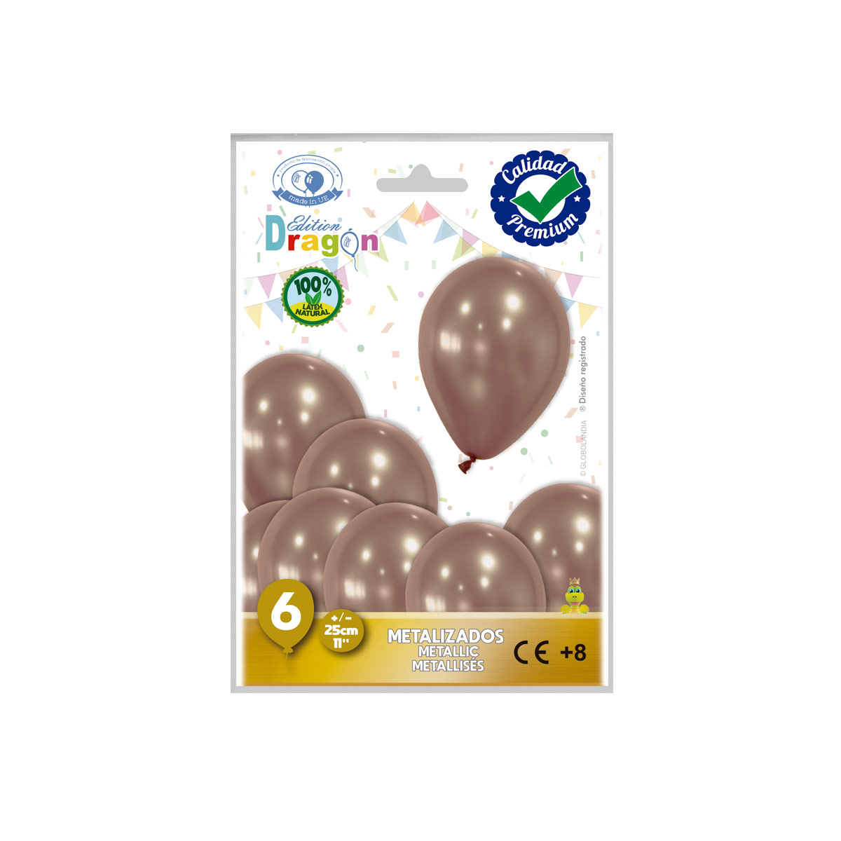 Globo látex metalizado marrón 11" (25 cm) - Bolsa 6 unidades