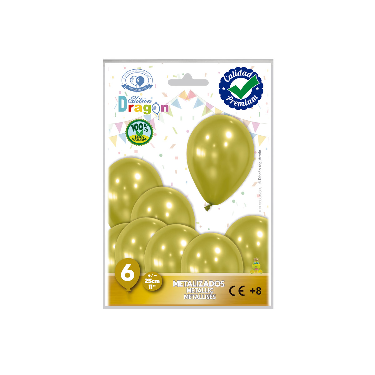 Globos metalizados dorados 25 cm - Bolsa de 6