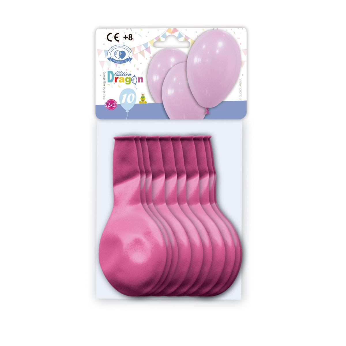 Bolsa con solapa 10 globos látex rosa Edition Dragón