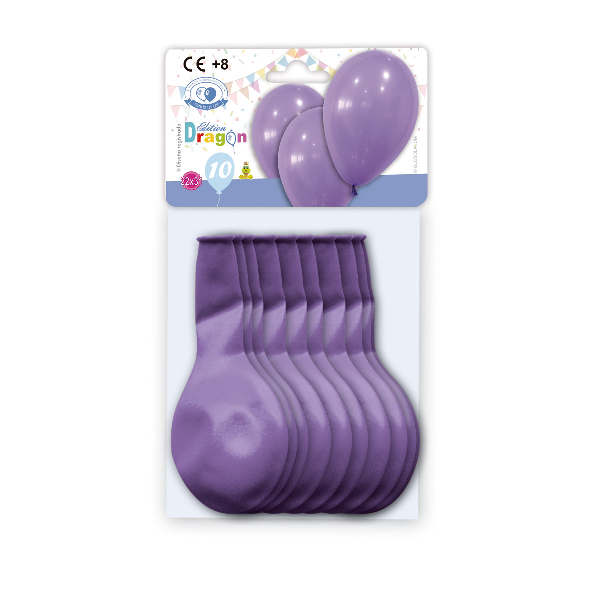 Bolsa con solapa 10 globos de látex lila Edición Dragón