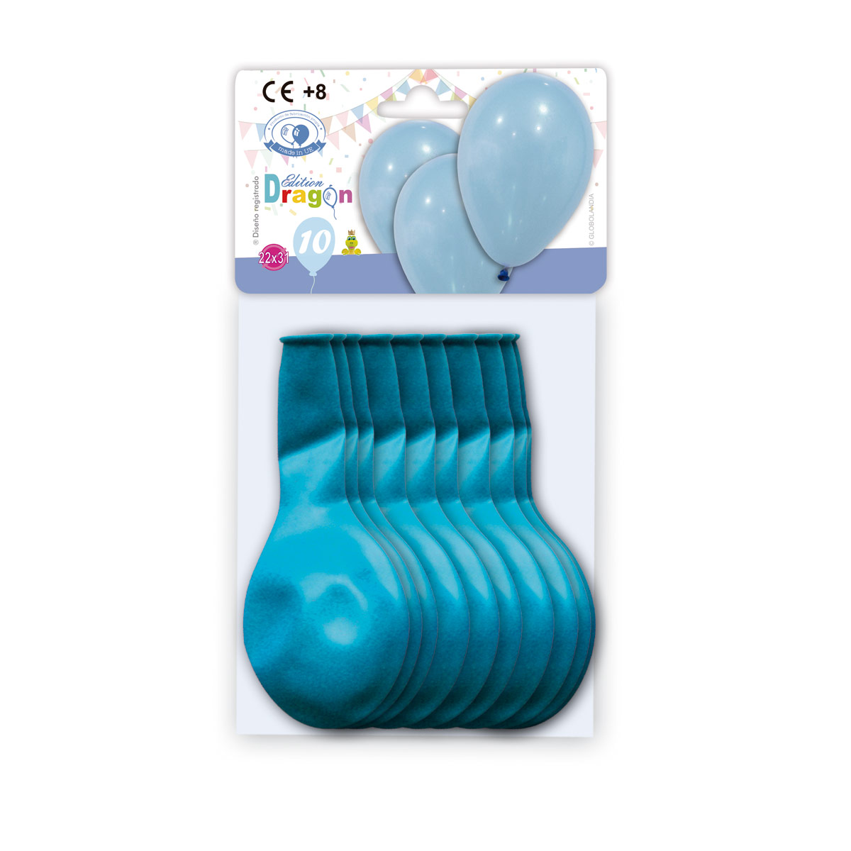 Globos de látex celeste Edition Dragon, bolsa de 10 con solapa