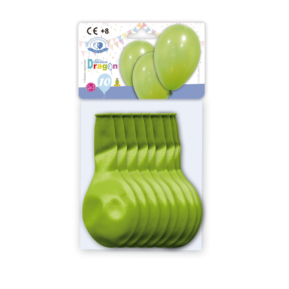 Bolsa con solapa 10 globos de látex verde pistacho – Edition Dragon
