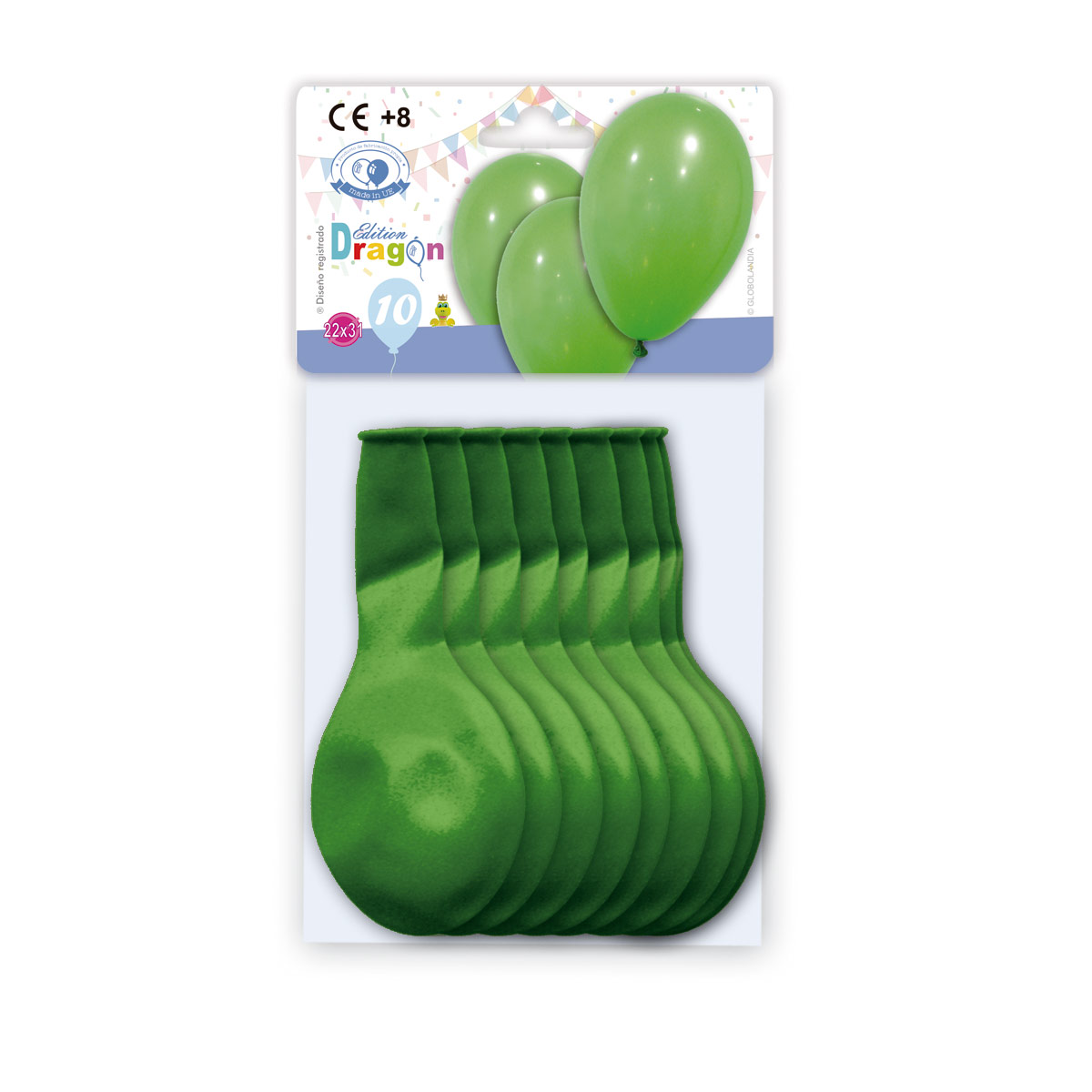Bolsa con solapa 10 globos de látex verde Edition Dragon