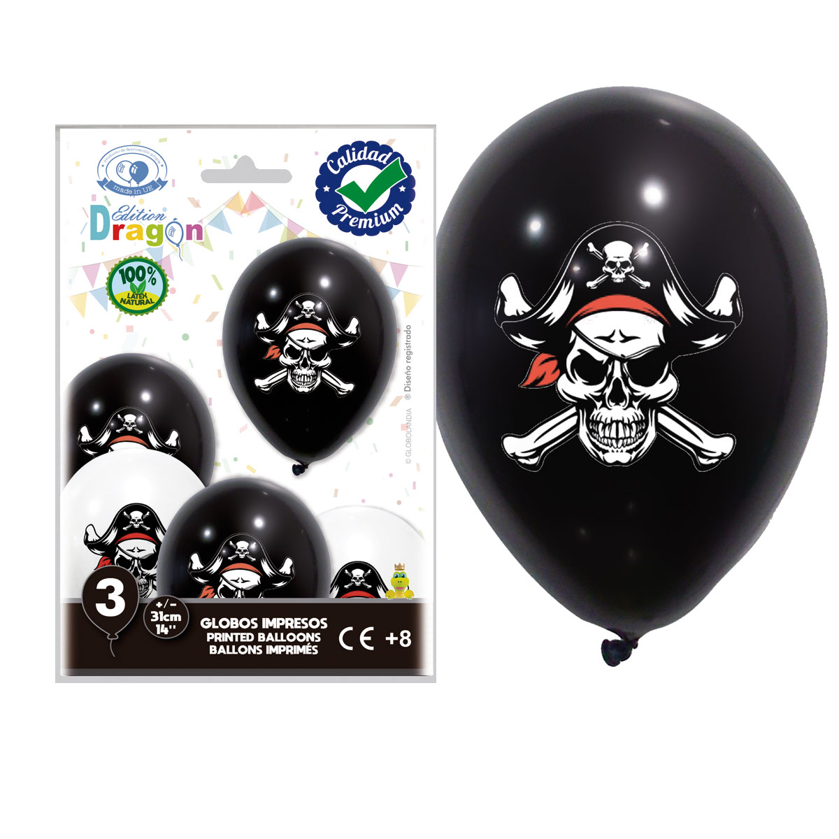 Printed Pirate Balloons 31 cm (14") - Pack of 3