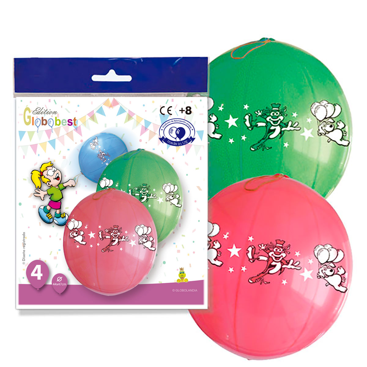 Punch-Ball impreso 44x47 cm colores pastel surtidos - bolsa de 4