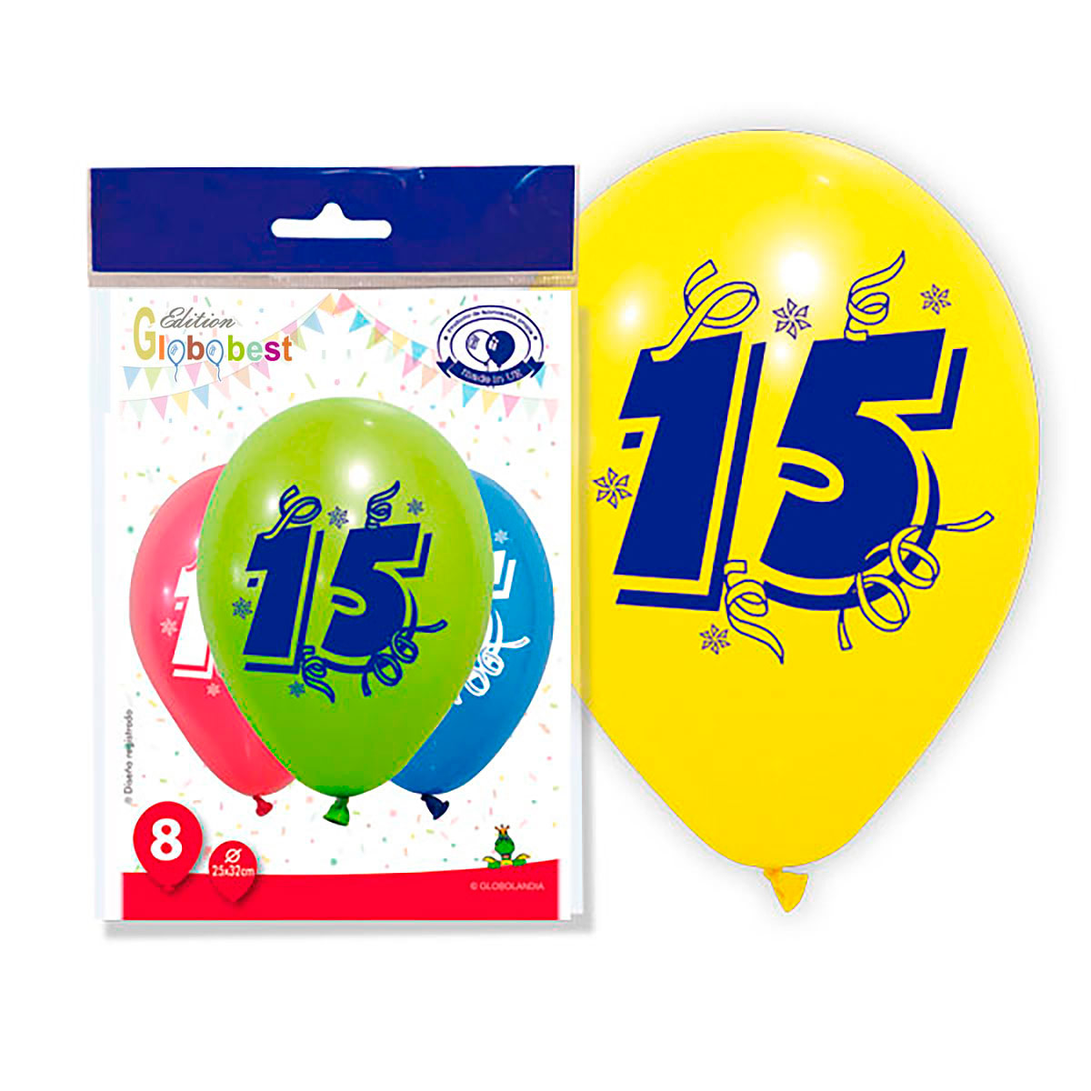 Globos número 15 impresos - Bolsa de 8