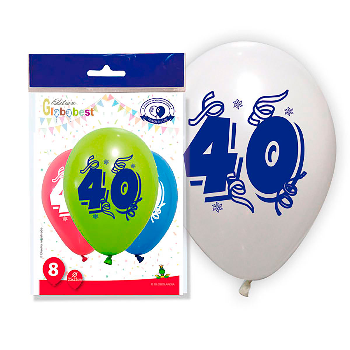 Globos Impresos Número 40 Surtido 11" - Bolsa de 8