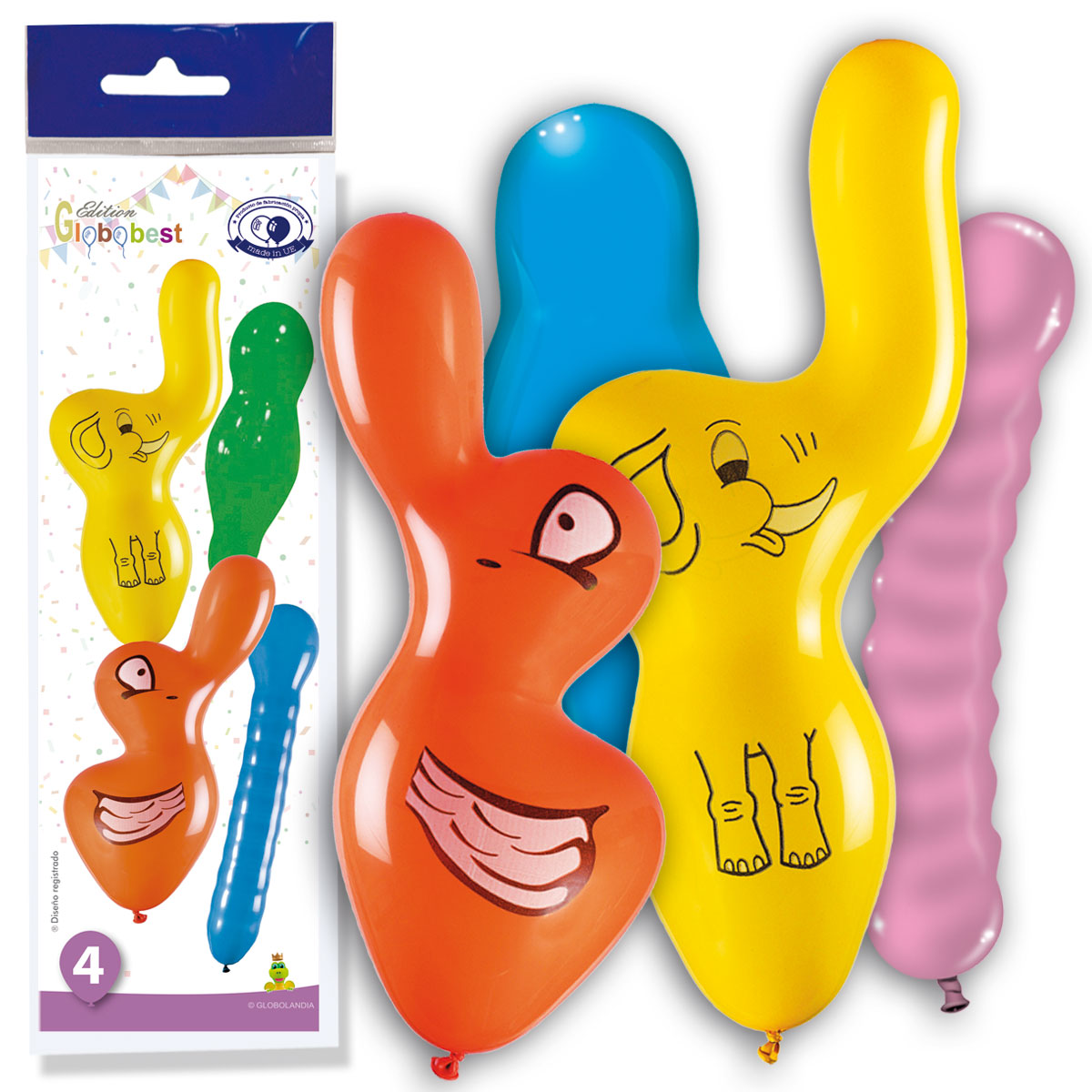 Bolsa 4 globos figuras impresos surtidos