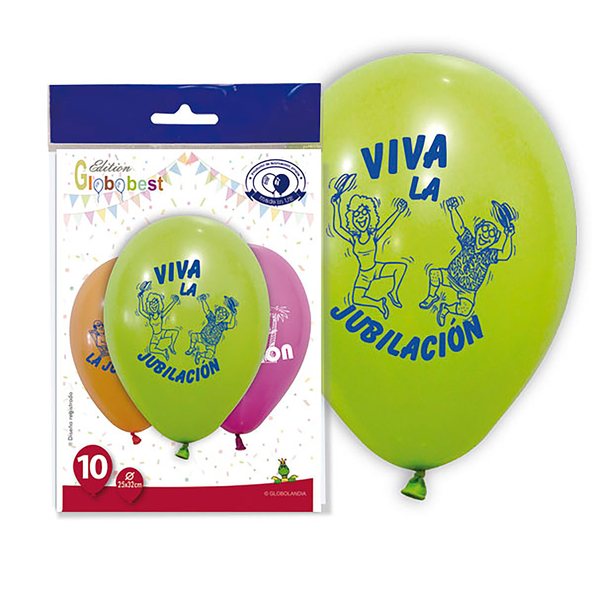 Globos Viva la Jubilación 11" surtido - Bolsa de 10
